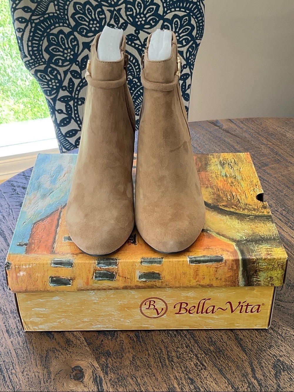Bella Vita Tan Suede Ankle Booties with Side Buckle